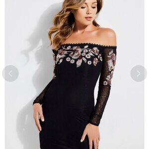 Guess Black Floral Long Sleeve Dress